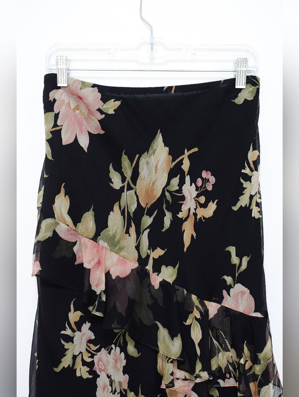 Vintage Ralph Lauren Floral Silk Midi Skirt Low Rise Asymmetrical Size 4 Fairy - Picture 3 of 11